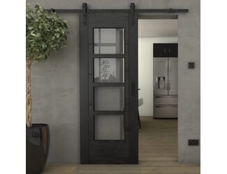 Iseo Black Oak 4L Clear Glass - Prefinished Sliding Barn Door