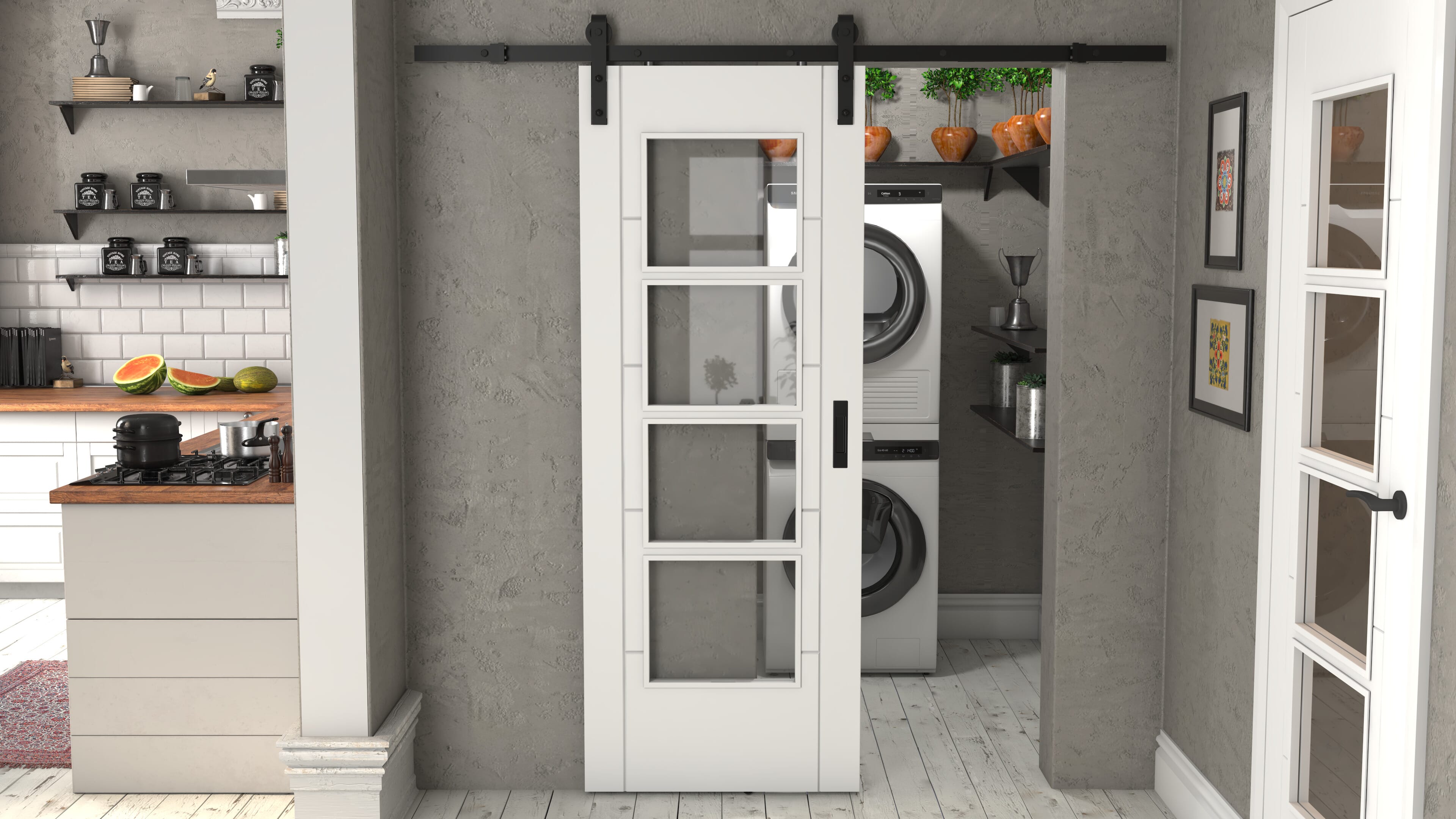 Iseo White 4L Clear Glass - Prefinished Sliding Barn Door
