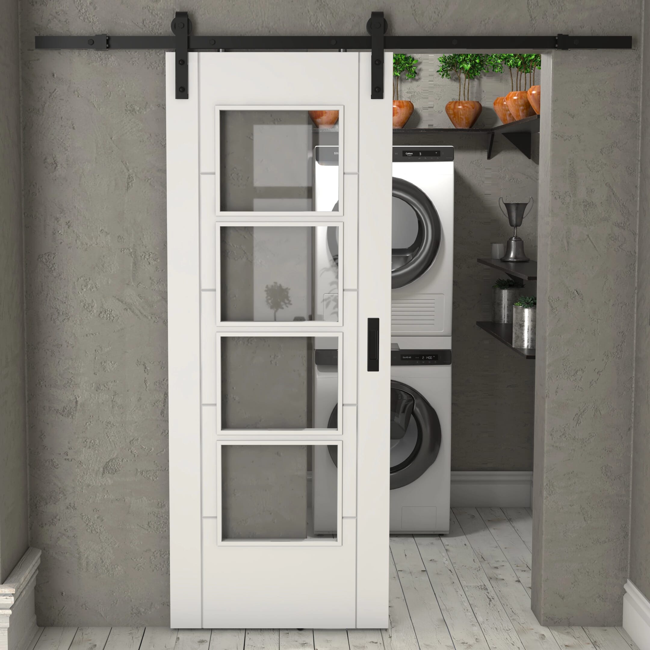 Iseo White 4L Clear Glass - Prefinished Sliding Barn Door