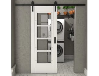 Iseo White 4L Clear Glass - Prefinished Sliding Barn Door