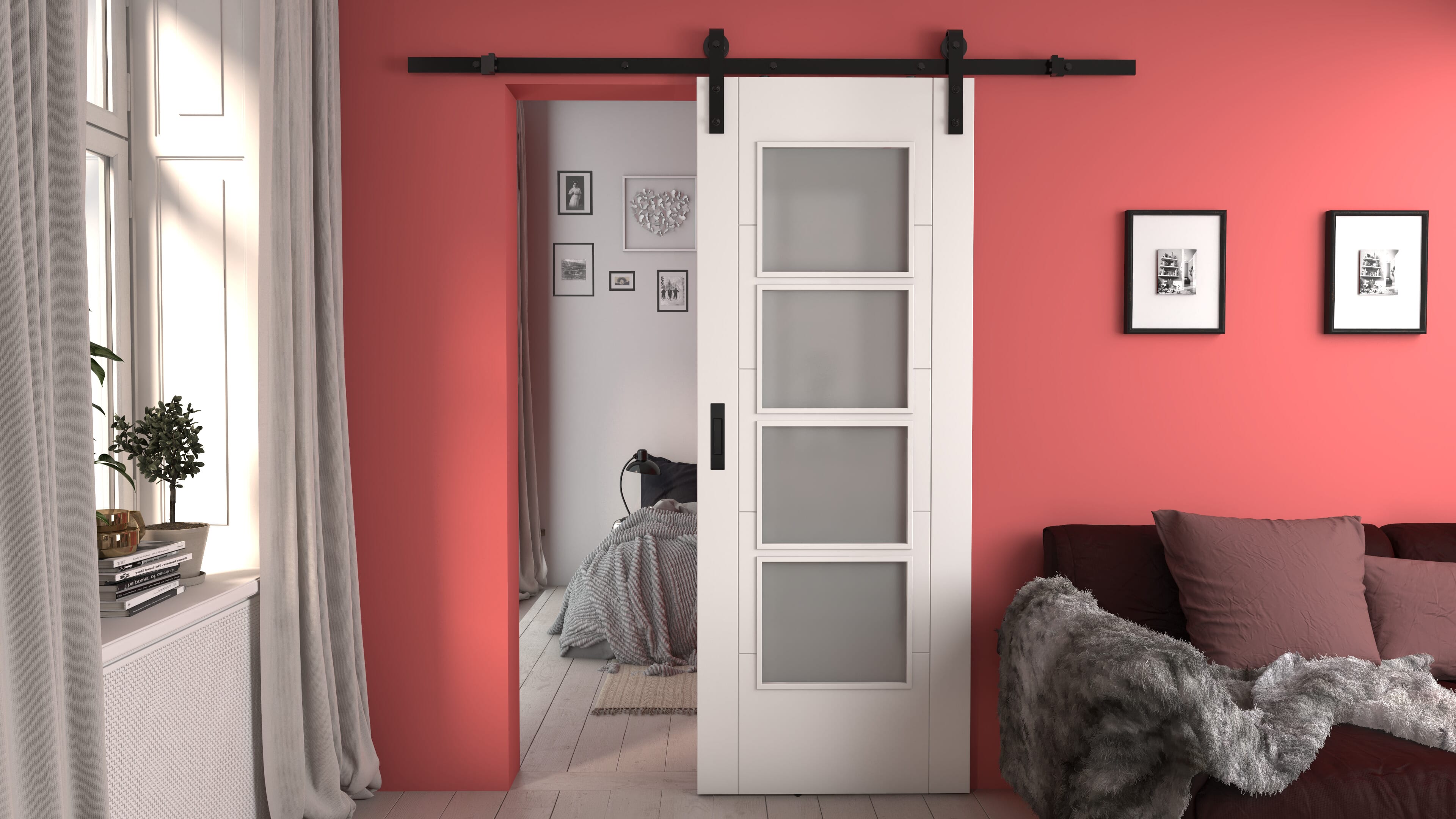 Iseo White 4L Frosted Glass - Prefinished Sliding Barn Door