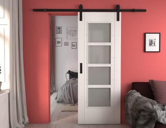 Iseo White 4L Frosted Glass - Prefinished Sliding Barn Door