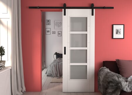 Iseo White 4L Frosted Glass - Prefinished Sliding Barn Door