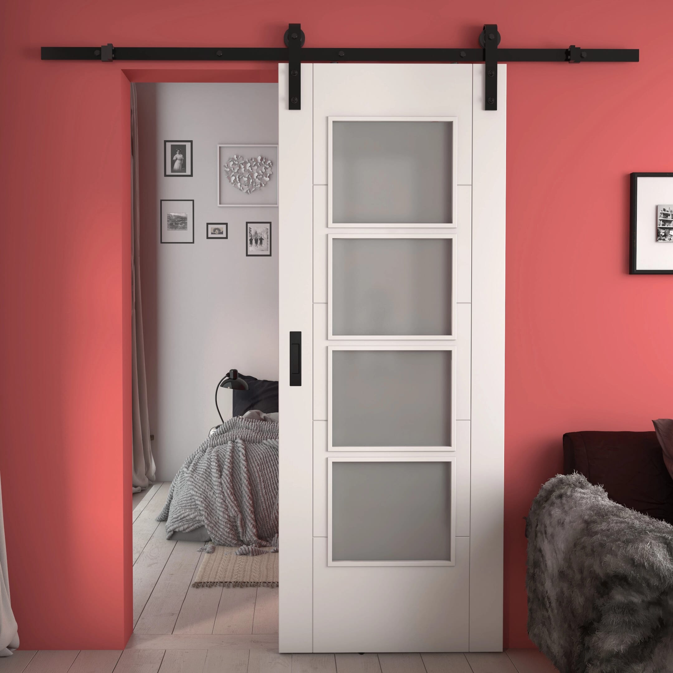 Iseo White 4L Frosted Glass - Prefinished Sliding Barn Door