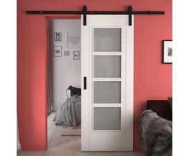 Iseo White 4L Frosted Glass - Prefinished Sliding Barn Door