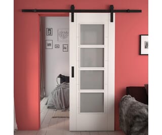 Iseo White 4L Frosted Glass - Prefinished Sliding Barn Door
