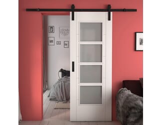 Iseo White 4L Frosted Glass - Prefinished Sliding Barn Door