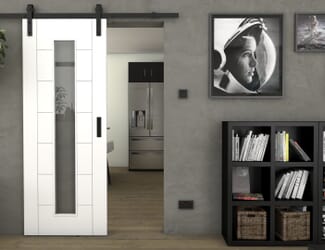 Modern 7 Panel White Clear Glass - Prefinished Sliding Barn Door