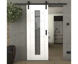 Modern 7 Panel White Clear Glass - Prefinished Sliding Barn Door