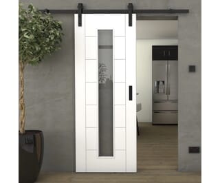 Modern 7 Panel White Clear Glass - Prefinished Sliding Barn Door