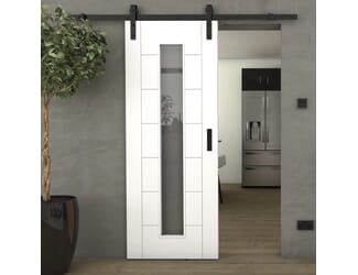 Modern 7 Panel White Clear Glass - Prefinished Sliding Barn Door