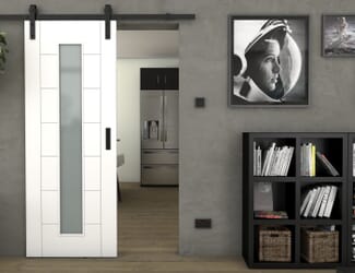 Modern 7 Panel White Frosted Glass - Prefinished Sliding Barn Door