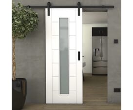 Modern 7 Panel White Frosted Glass - Prefinished Sliding Barn Door