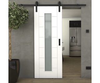 Modern 7 Panel White Frosted Glass - Prefinished Sliding Barn Door