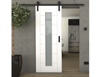 Modern 7 Panel White Frosted Glass - Prefinished Sliding Barn Door