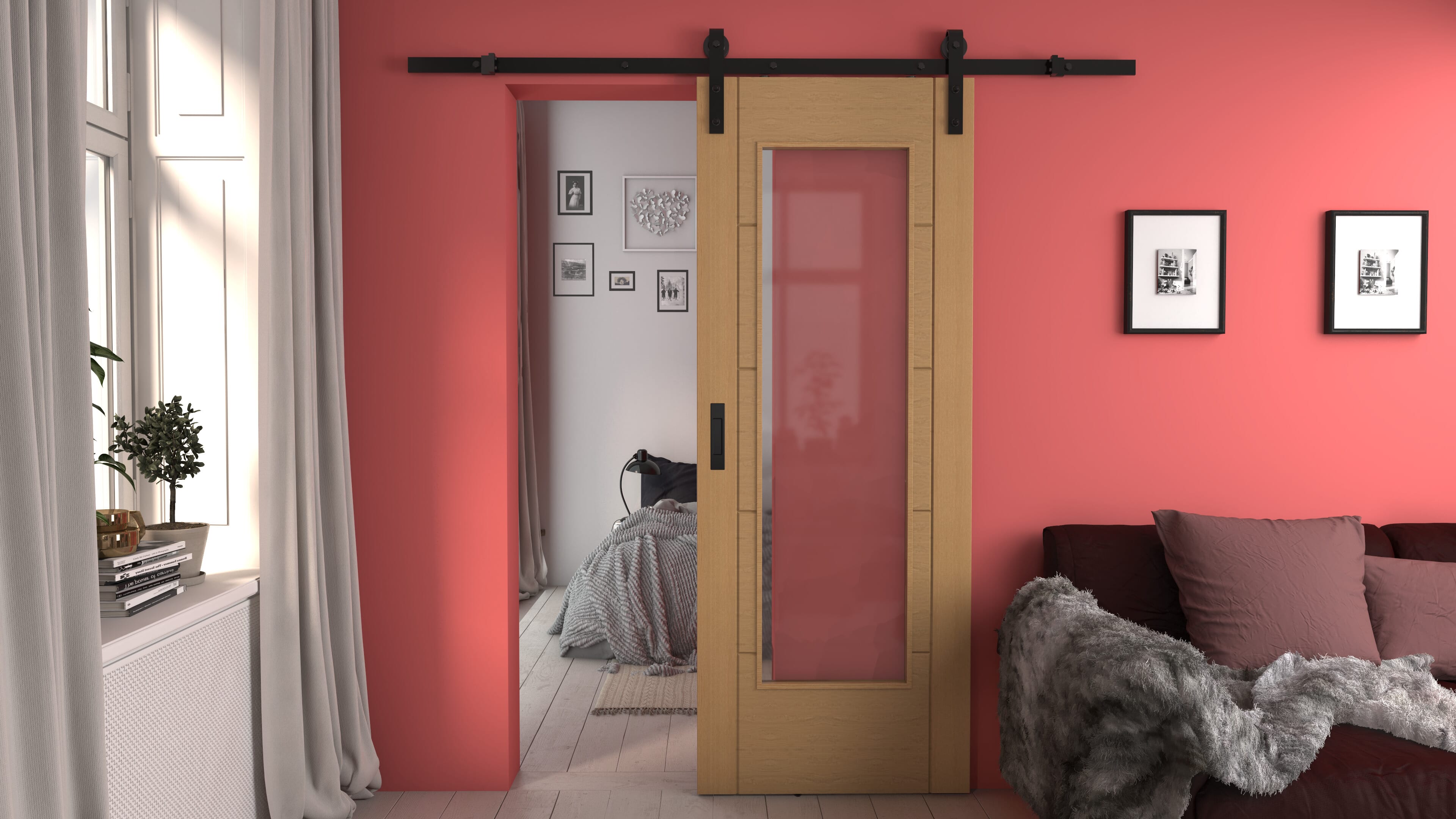 Iseo Oak Pattern 10 Clear Glass - Prefinished Sliding Barn Door