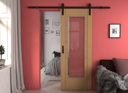 Iseo Oak Pattern 10 Clear Glass - Prefinished Sliding Barn Door