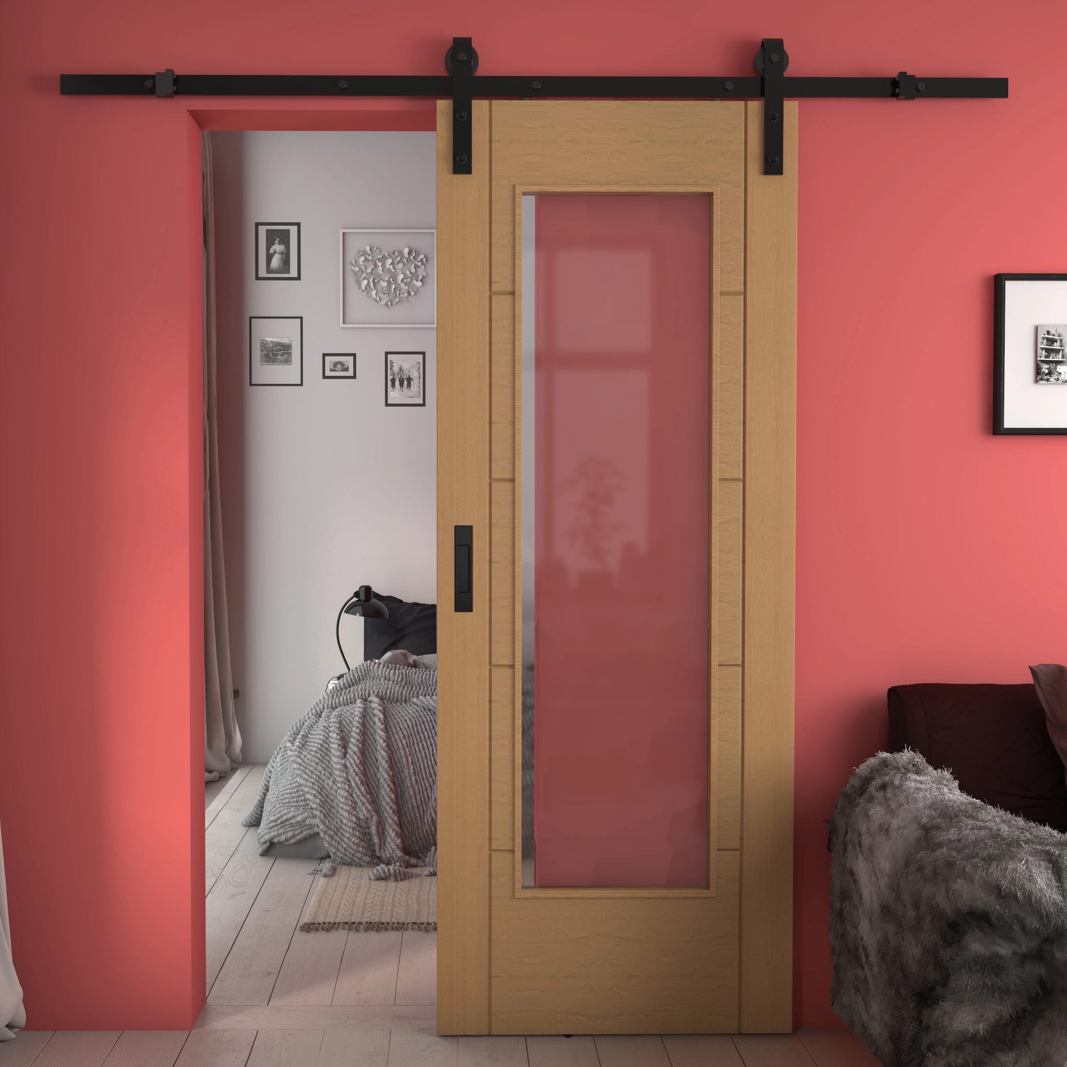 Iseo Oak Pattern 10 Clear Glass - Prefinished Sliding Barn Door