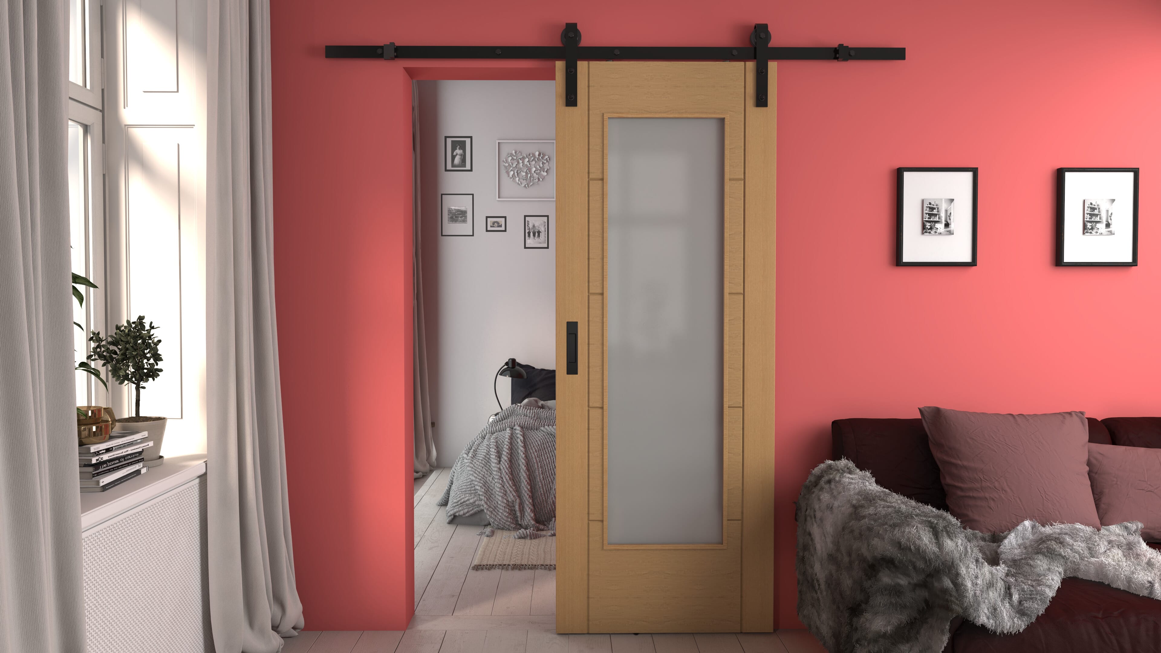 Iseo Oak Pattern 10 Frosted Glass - Prefinished Sliding Barn Door