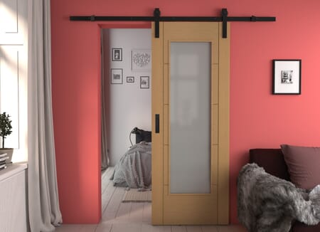 Iseo Oak Pattern 10 Frosted Glass - Prefinished Sliding Barn Door