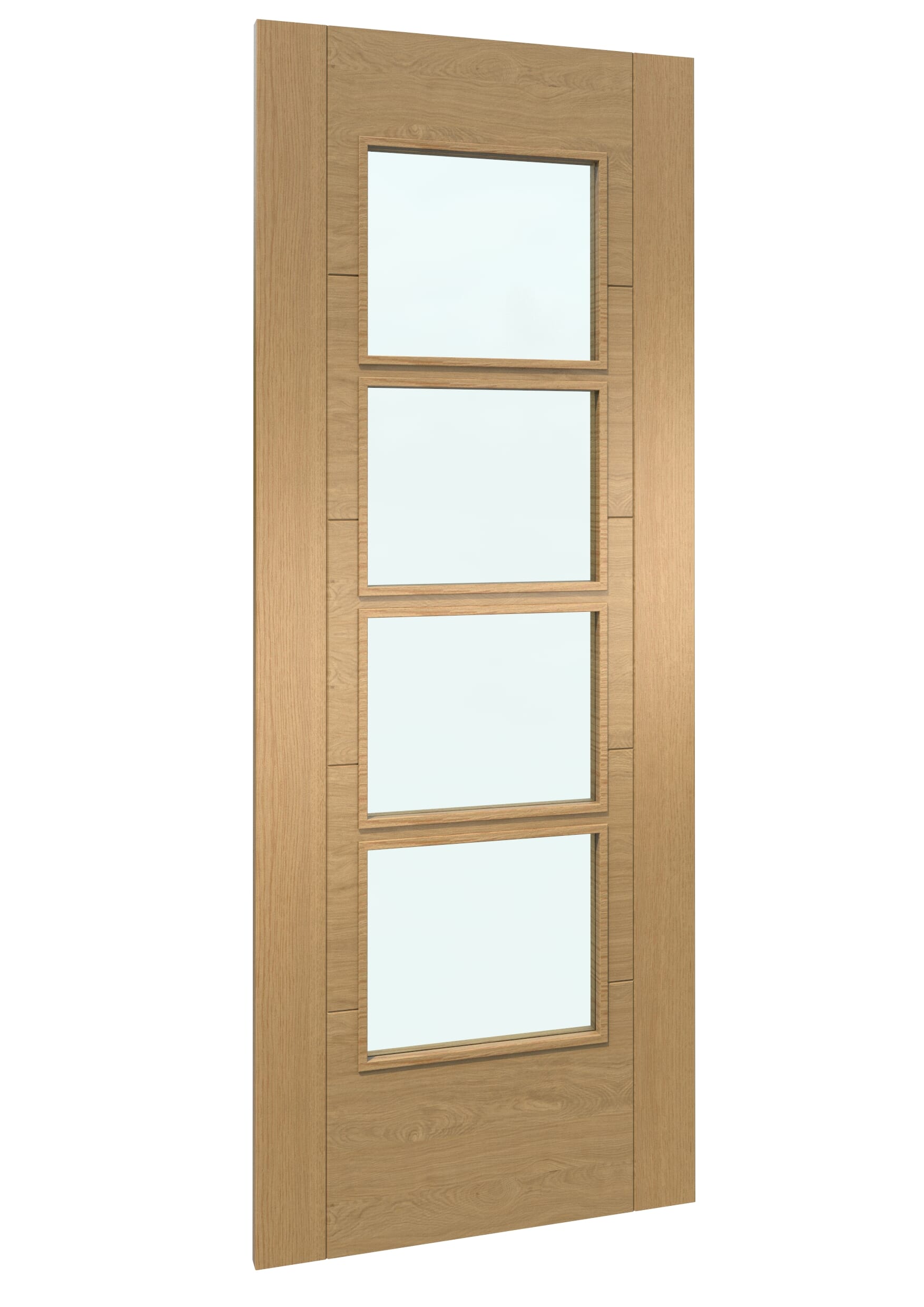 826x2040x40mm Iseo Oak 4 Light Clear Glass - Prefinished Sliding Barn Door