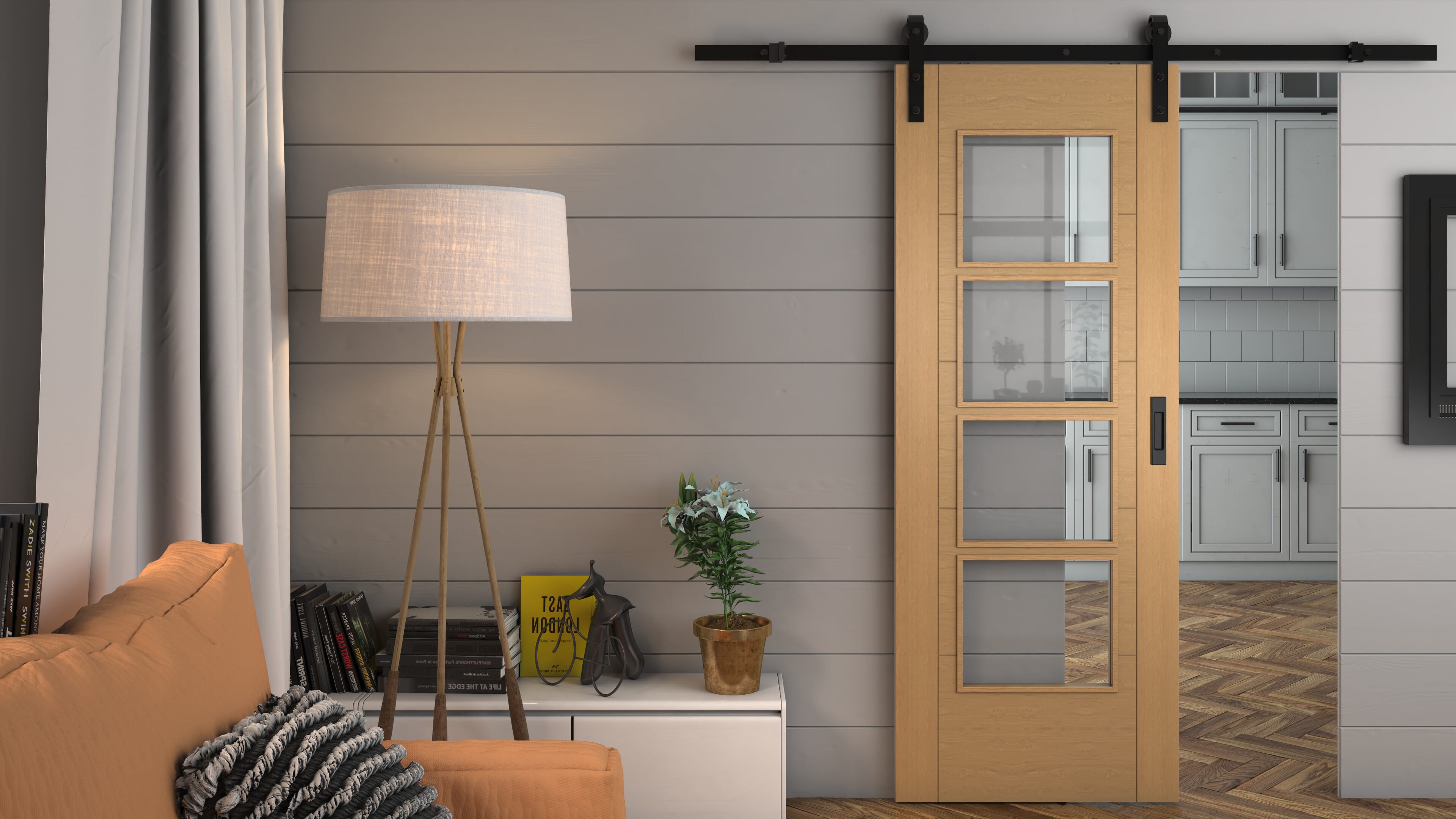 Iseo Oak 4 Light Clear Glass - Prefinished Sliding Barn Door
