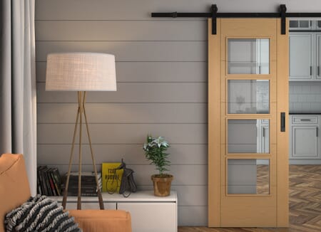 Iseo Oak 4 Light Clear Glass - Prefinished Sliding Barn Door