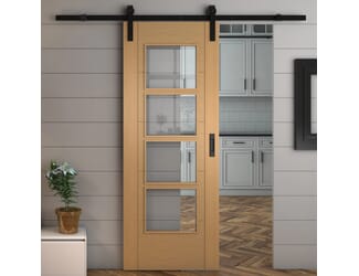 Iseo Oak 4 Light Clear Glass - Prefinished Sliding Barn Door