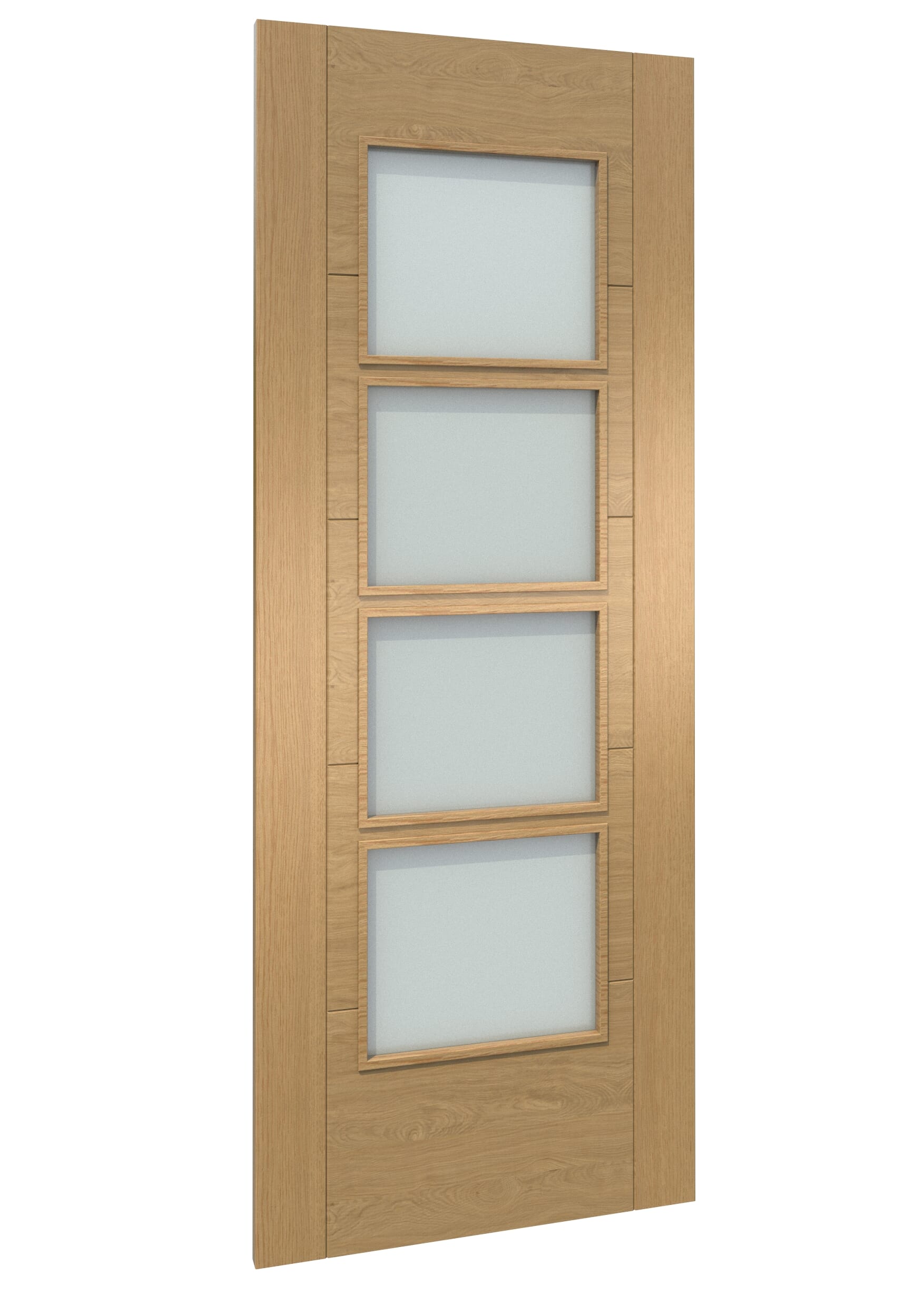 762x1981x35mm (30") Iseo Oak 4 Light Frosted Glass - Prefinished Sliding Barn Door