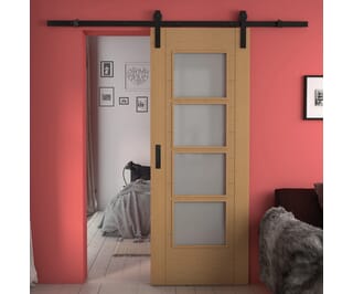 Iseo Oak 4 Light Frosted Glass - Prefinished Sliding Barn Door