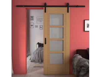 Iseo Oak 4 Light Frosted Glass - Prefinished Sliding Barn Door