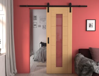 Modern 7 Panel Oak Clear Glass Sliding Barn Door