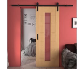 Modern 7 Panel Oak Clear Glass Sliding Barn Door