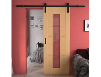 Modern 7 Panel Oak Clear Glass Sliding Barn Door