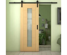 Modern 7 Panel Oak Frosted Glass Sliding Barn Door