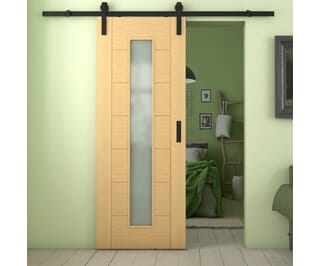 Modern 7 Panel Oak Frosted Glass Sliding Barn Door