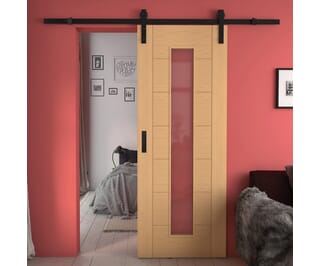 Modern 7 Panel Oak Clear Glass - Prefinished Sliding Barn Door