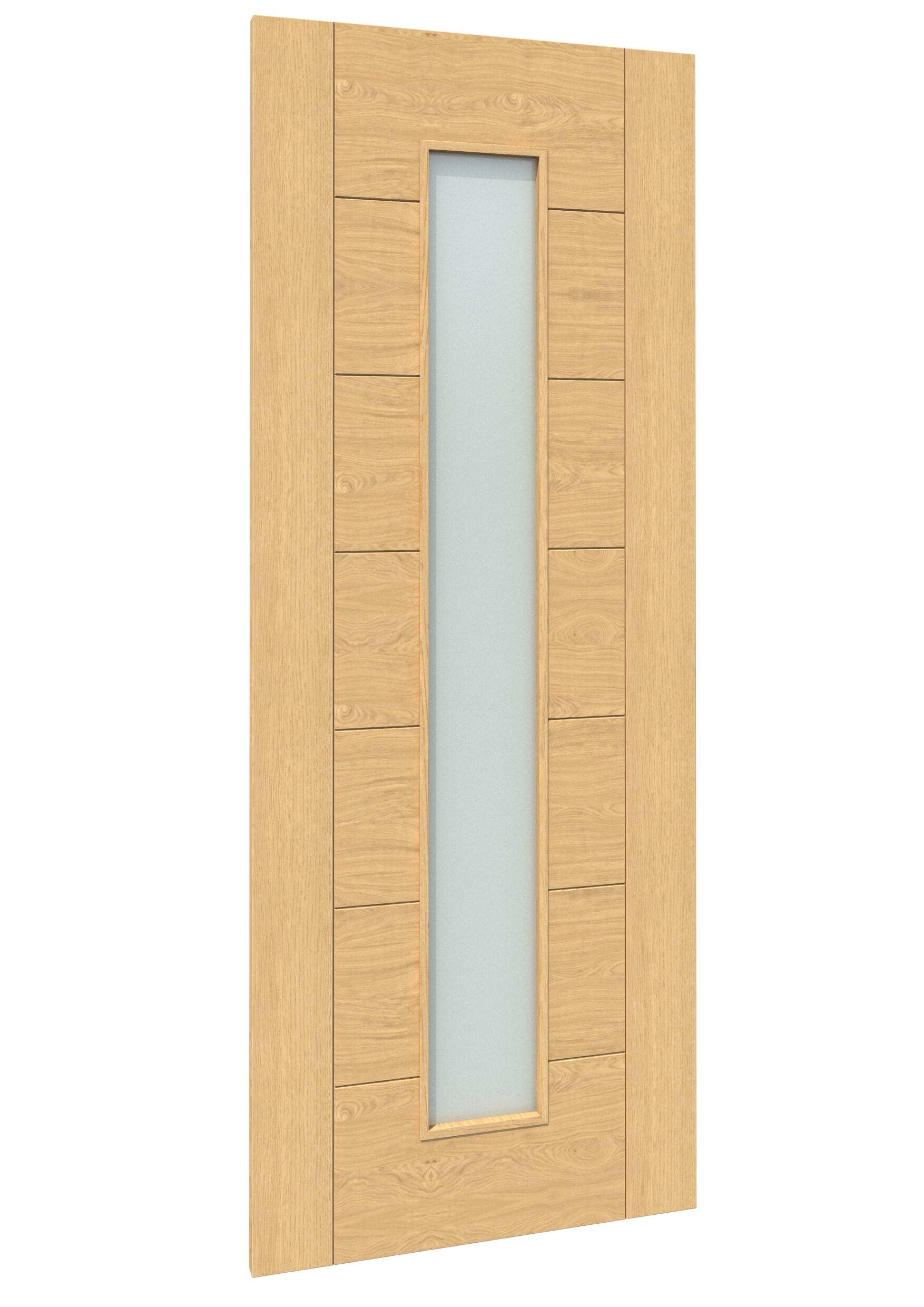 838x1981x35mm (33") Modern 7 Panel Oak Frosted Glass - Prefinished Sliding Barn Door