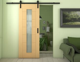Modern 7 Panel Oak Frosted Glass - Prefinished Sliding Barn Door