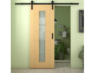 Modern 7 Panel Oak Frosted Glass - Prefinished Sliding Barn Door
