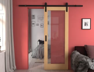 Pattern 10 Oak - Prefinished Clear Glass Sliding Barn Door