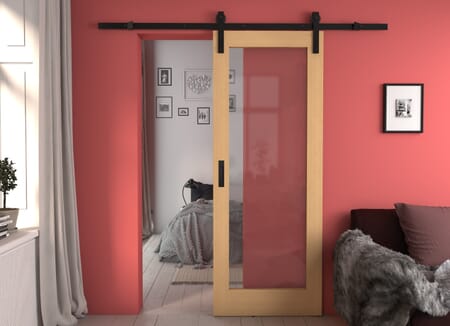 Pattern 10 Oak - Prefinished Clear Glass Sliding Barn Door