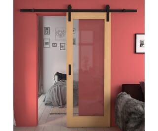Pattern 10 Oak - Prefinished Clear Glass Sliding Barn Door