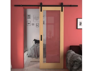 Pattern 10 Oak - Prefinished Clear Glass Sliding Barn Door