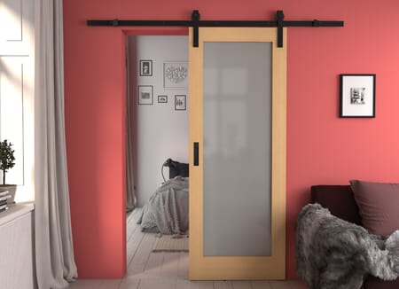 Pattern 10 Oak - Prefinished Frosted Glass Sliding Barn Door