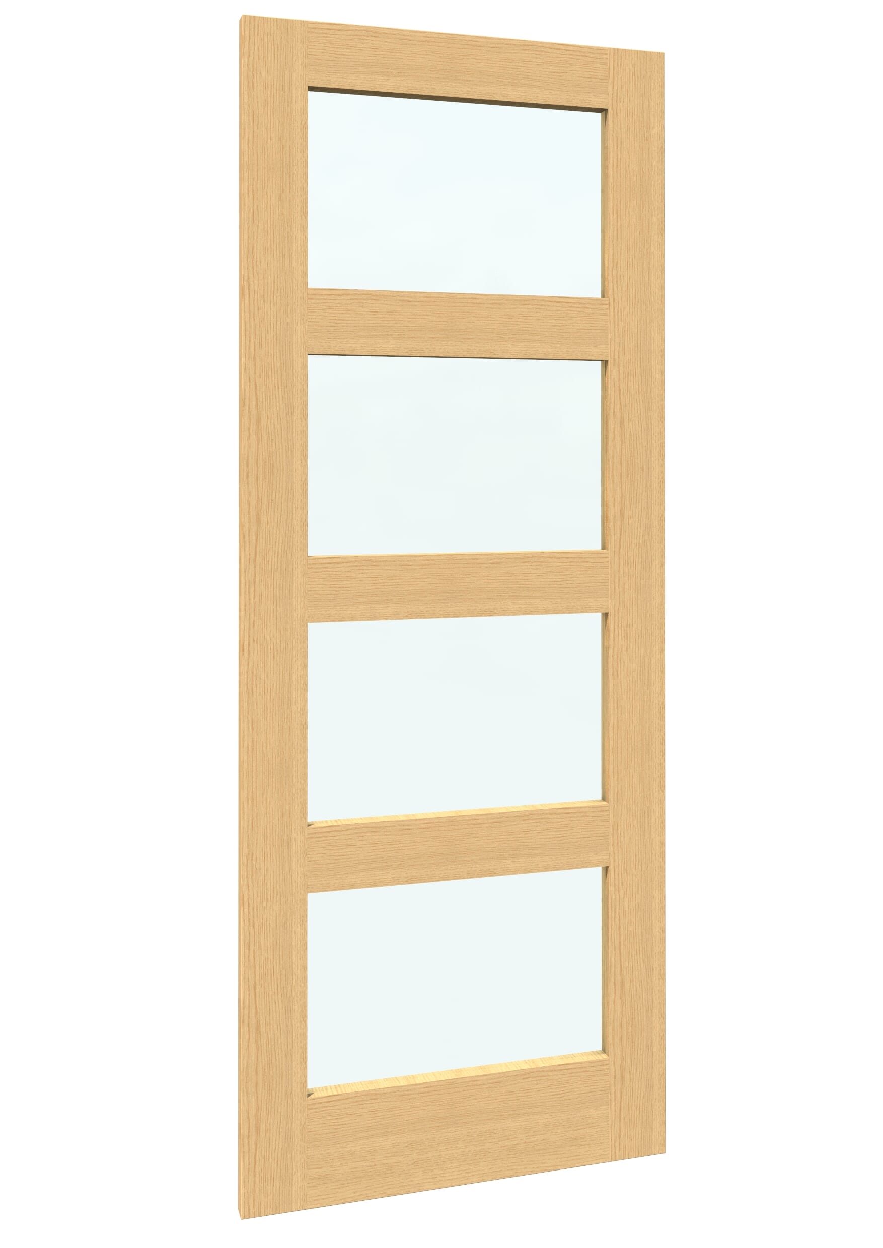 726x2040x40mm Shaker 4 Light Oak Clear Glass Sliding Barn Door