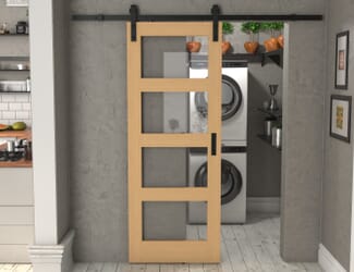Shaker 4 Light Oak - Prefinished Clear Glass Sliding Barn Door