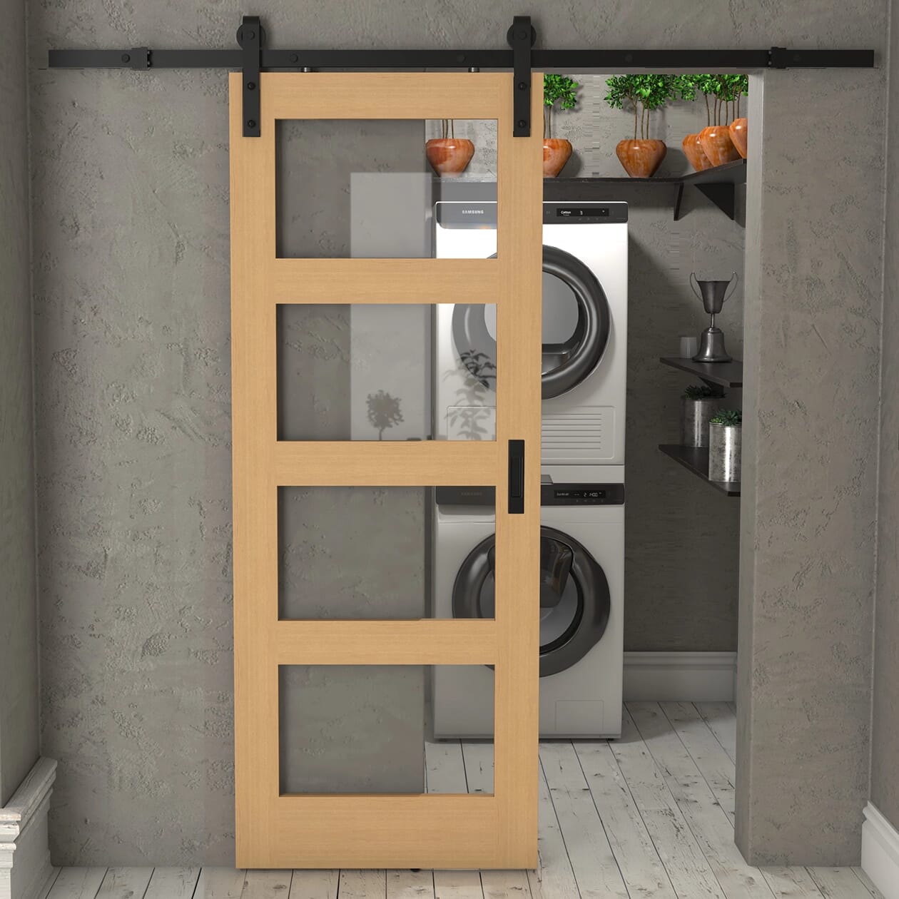 Shaker 4 Light Oak - Prefinished Clear Glass Sliding Barn Door