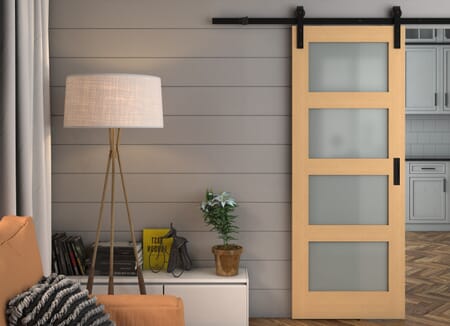 Shaker 4 Light Oak - Prefinished Frosted Glass Sliding Barn Door