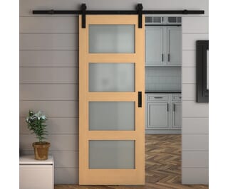 Shaker 4 Light Oak - Prefinished Frosted Glass Sliding Barn Door